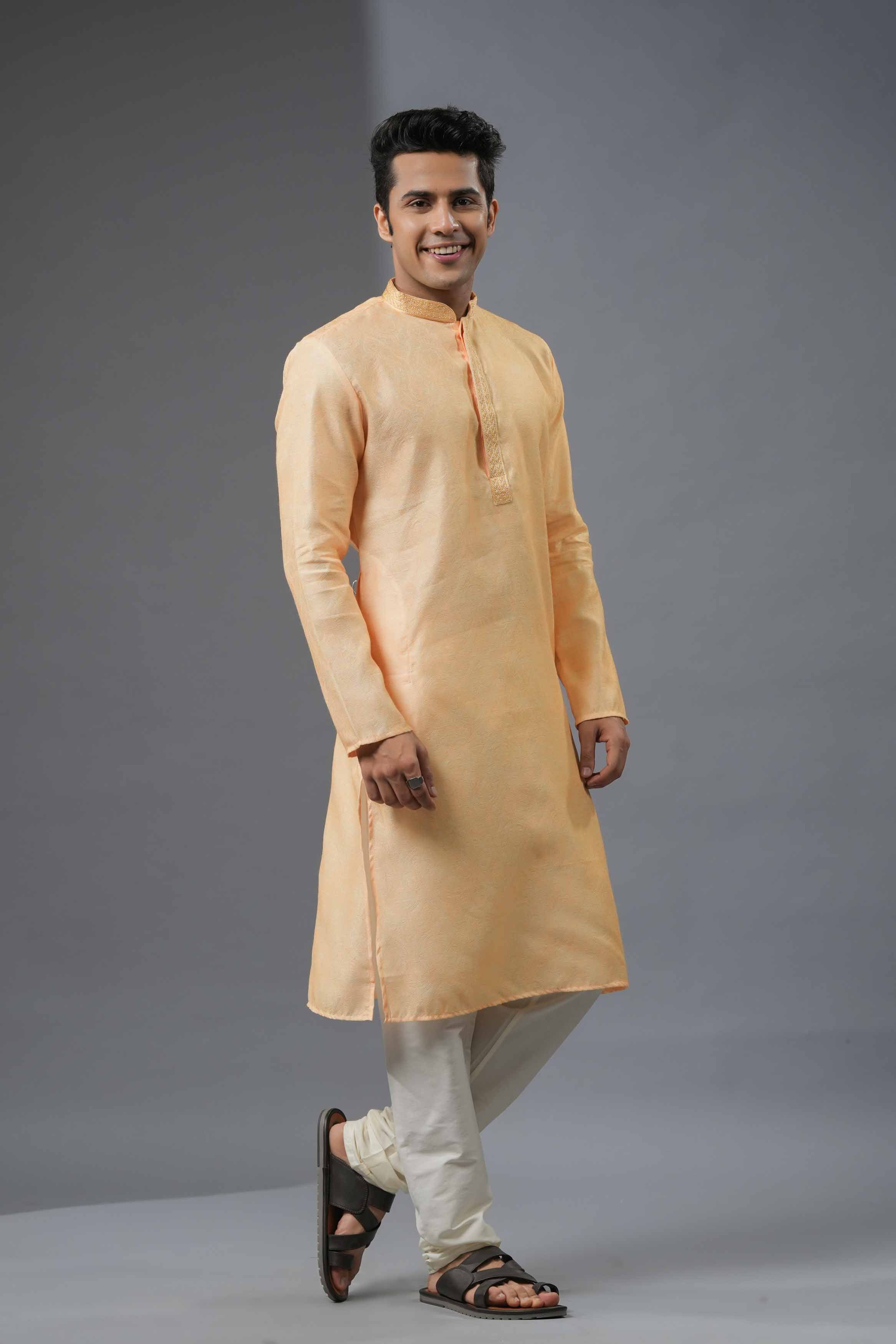 Yellow Jacquard Printed Kurta